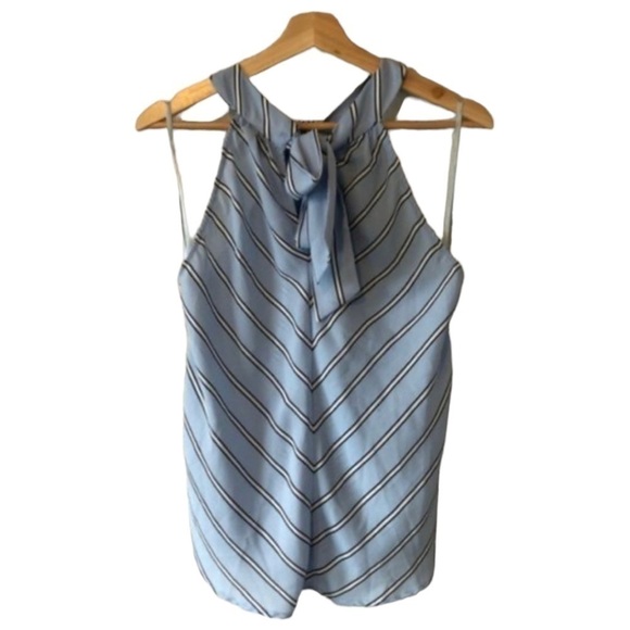 New York & Company Light Blue Stripe High Halter Neck Tank Top S - Picture 2 of 3